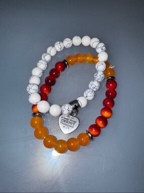 Faith-Inspired White, Red & Orange Beaded Bracelet Set